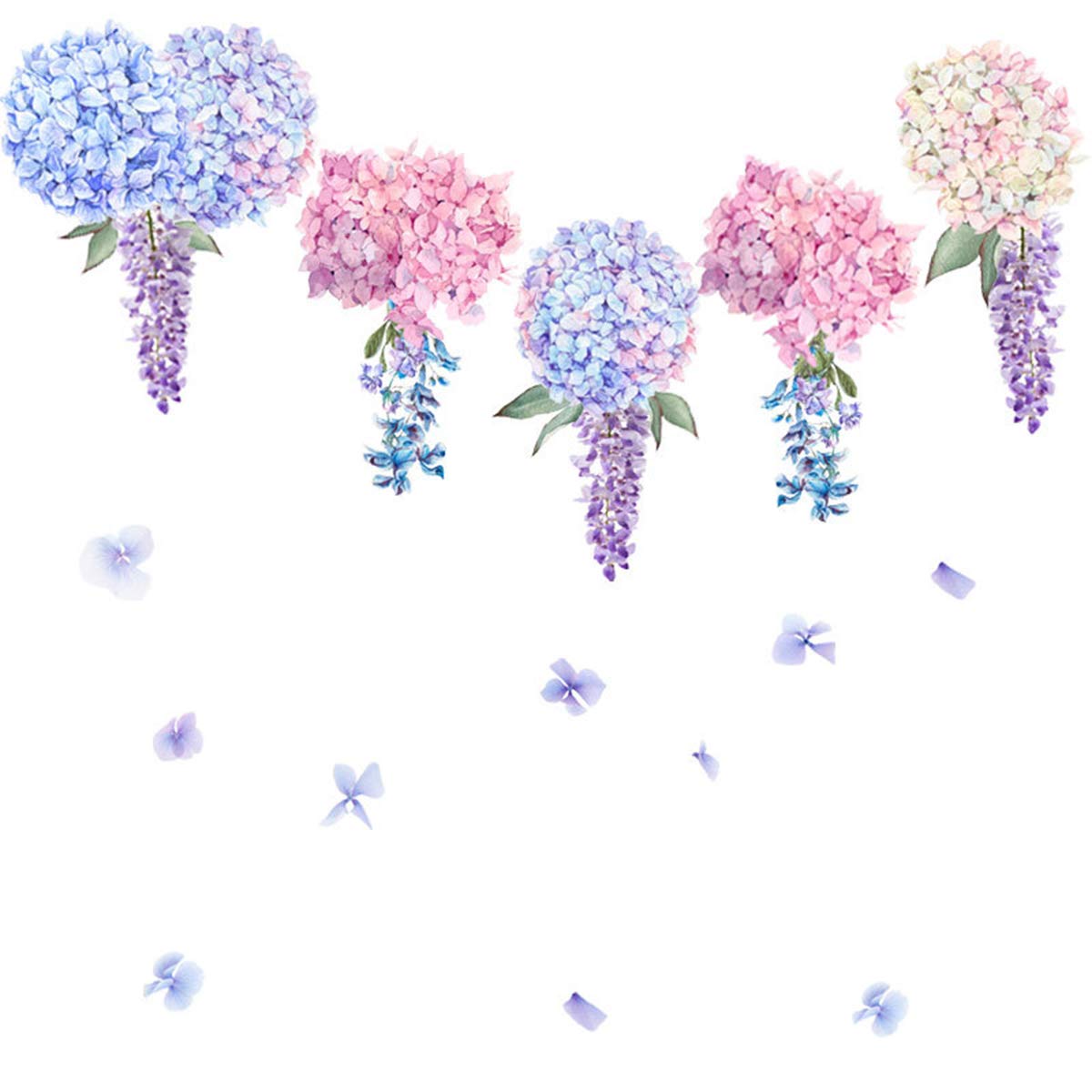 VIDOO Hydrangea Wisteria Flower Decal Removable Wall Stickers Home Decor Art Decorative Wall Picture Decals For Home Office