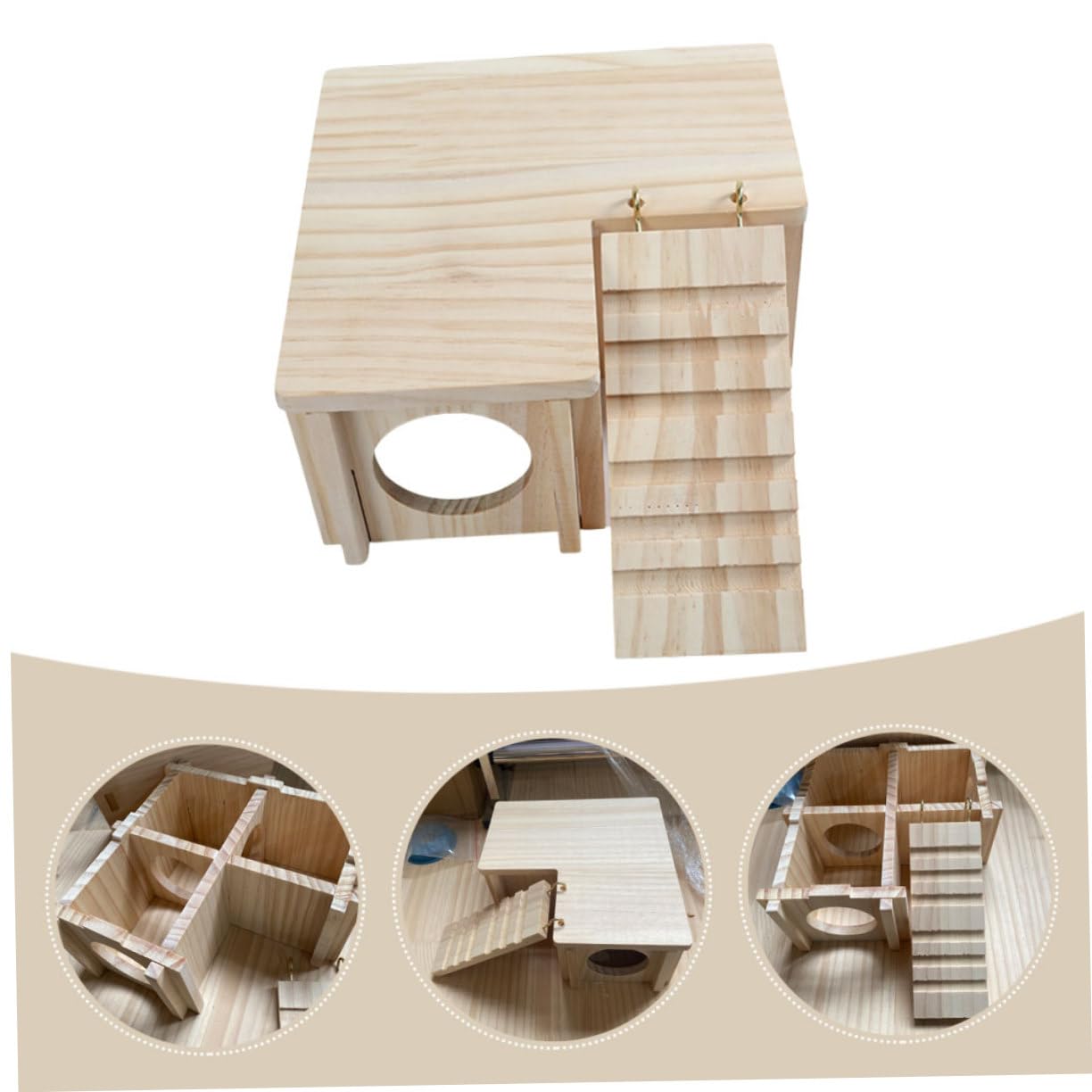 Supvox Holz Hamsterversteck mit Leiter und Kabine, Beiges Satz