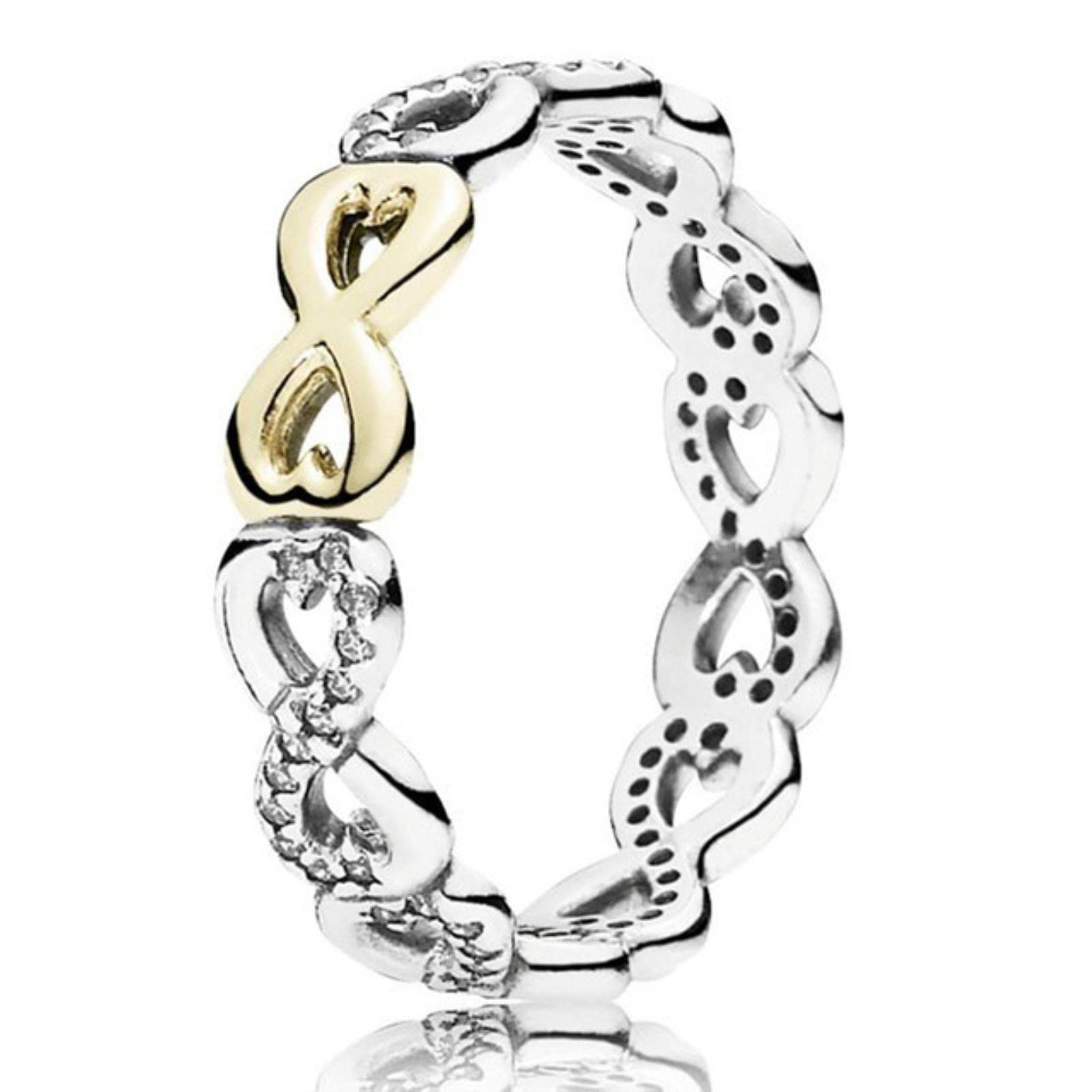 OKGDOriginal two-tone infinite love lingering heart-shaped silver bead ring sterling silver ring European jewelry-6,QFY-P-D-1289