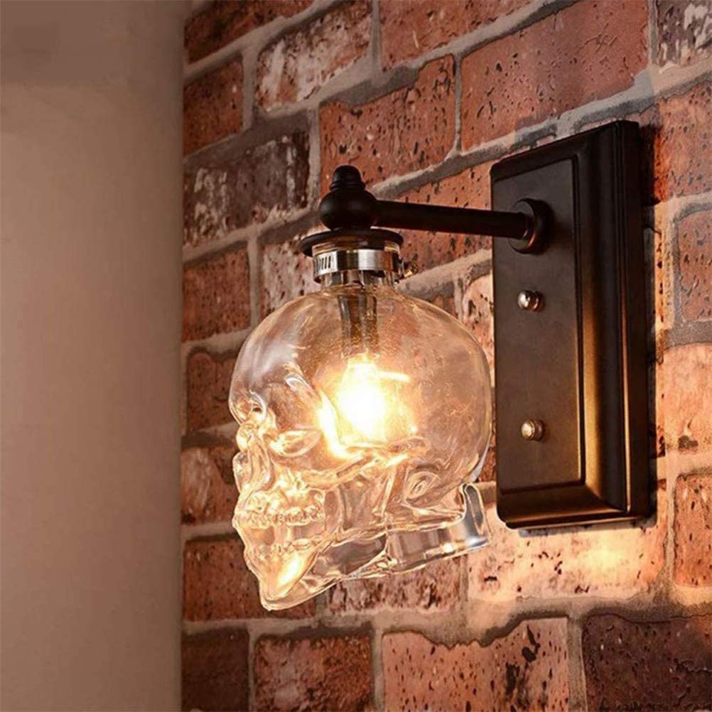 Skelett-Wandlampe Im Vintage-Landhausstil, Totenkopf-Licht, Handgefertigtes Totenkopf-Nachtlicht für Halloween, Antike Dekorative Loft-Bar, (A)