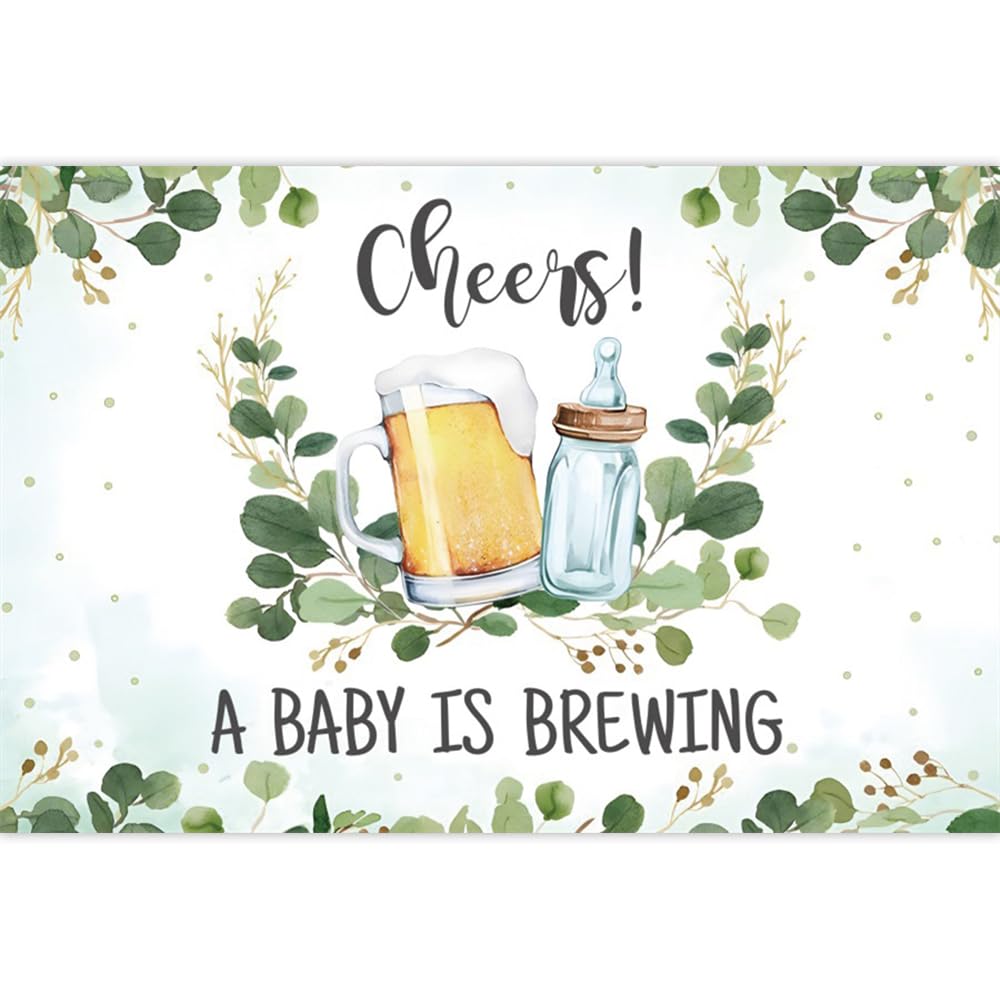 Leowefowa Winyl 2,4 x 1,8 m 'A Baby is Brewing Baby Shower tło do karmienia butelka do karmienia i piwo baby shower tło fotograficzne przyjęcie dekoracja na 1. urodziny baner fotobudka rekwizyty