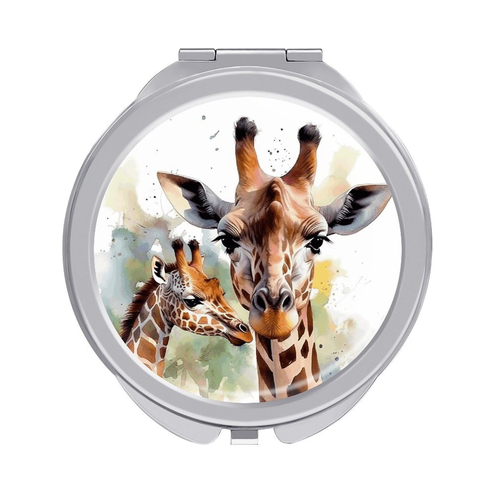 JTREHY Watercolor Deer Giraffe Makeup Mirror Portable Folding Mirror Compact Travel Mirrors 2-Sided Round Pocket Mirrors Cute Handheld Beauty Mirror for Handbag Purse for Women Gift
