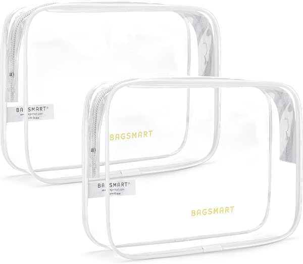 BAGSMART Clear Toiletry Bag 2-Pack TSA Approved Water-Repellent, White