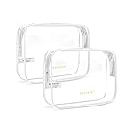 BAGSMART Clear Toiletry Bag, 2 Pack TSA Approved Travel Toiletry Bag Carry on Travel Accessories Bag Airport Airline Quart Size Bags Water Repellent Makeup Cosmetic Bag for Women (White-2pcs)