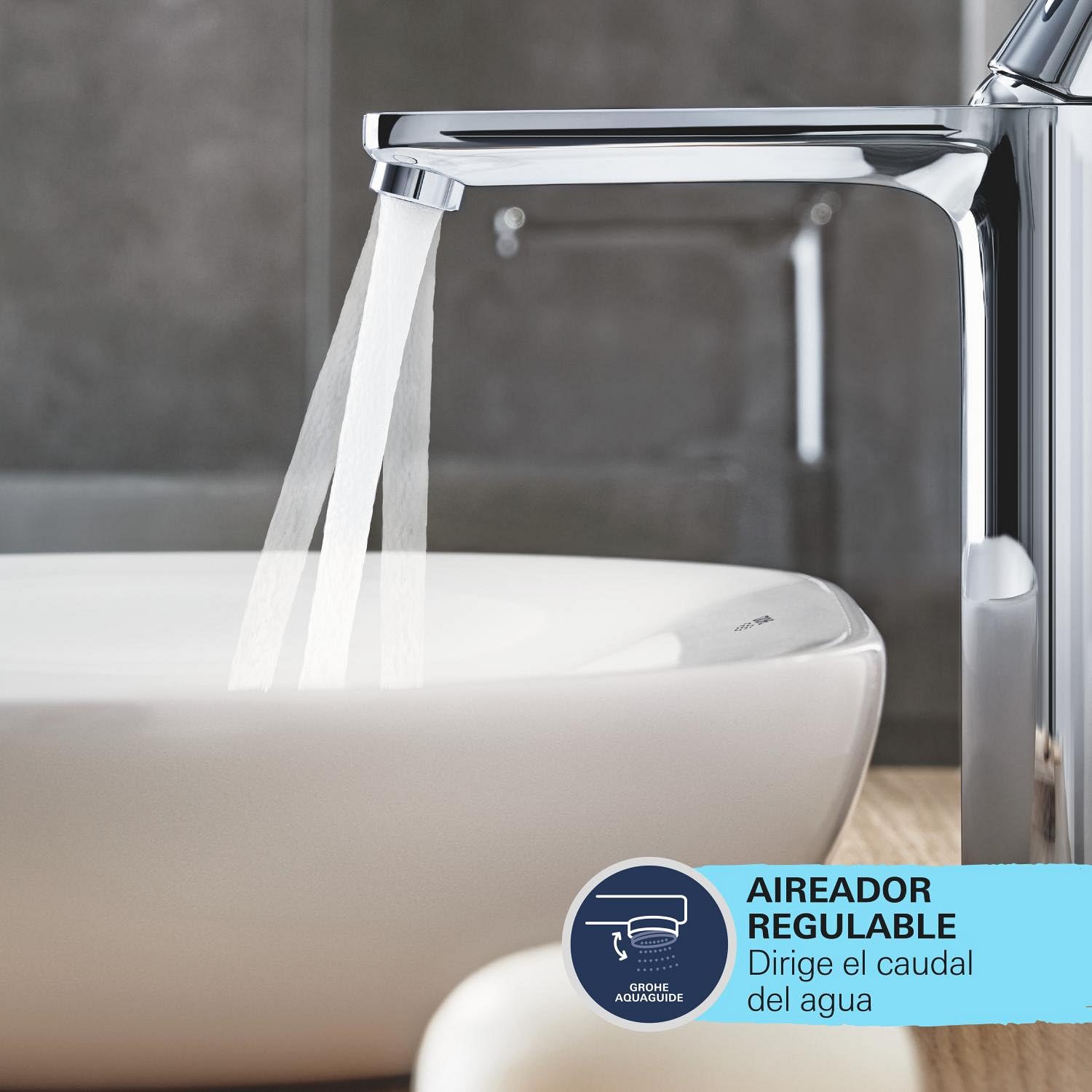 GROHE Start Grifo de Lavabo Alto para Lavabos Exentos con Válvula Click-Clack (Talla XL, Cartucho Cerámico 28mm, Ahorro Agua/Energía, Conexión 3/8", Montaje QuickTool), Negro Mate, 241652433