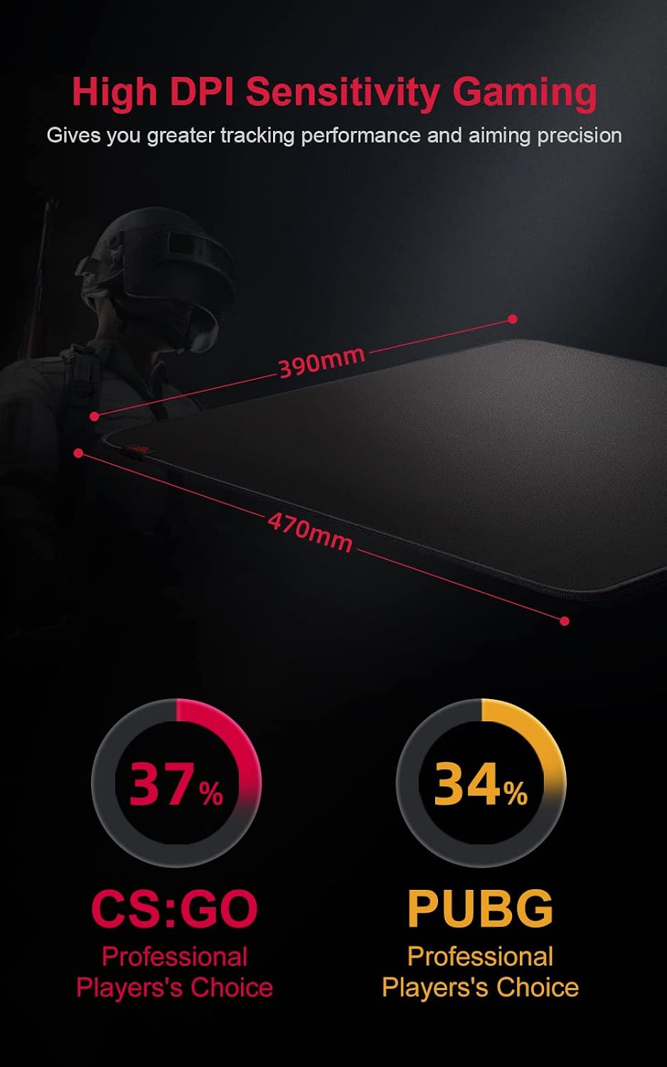 NPET G-CK Gaming Mouse Pad, 5mm Thick Stitched Edges, Anti-Slip Rubber Base, Textured Cloth Spill-Resistant Surface, Large Size for CSGO/FPS Gaming Esports