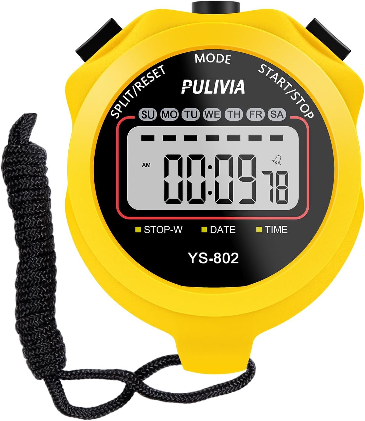Sports Stopwatch Timer, Single Lap Split Digital Stop Watch for Sports Kids Coaches Swimming Running, Yellow