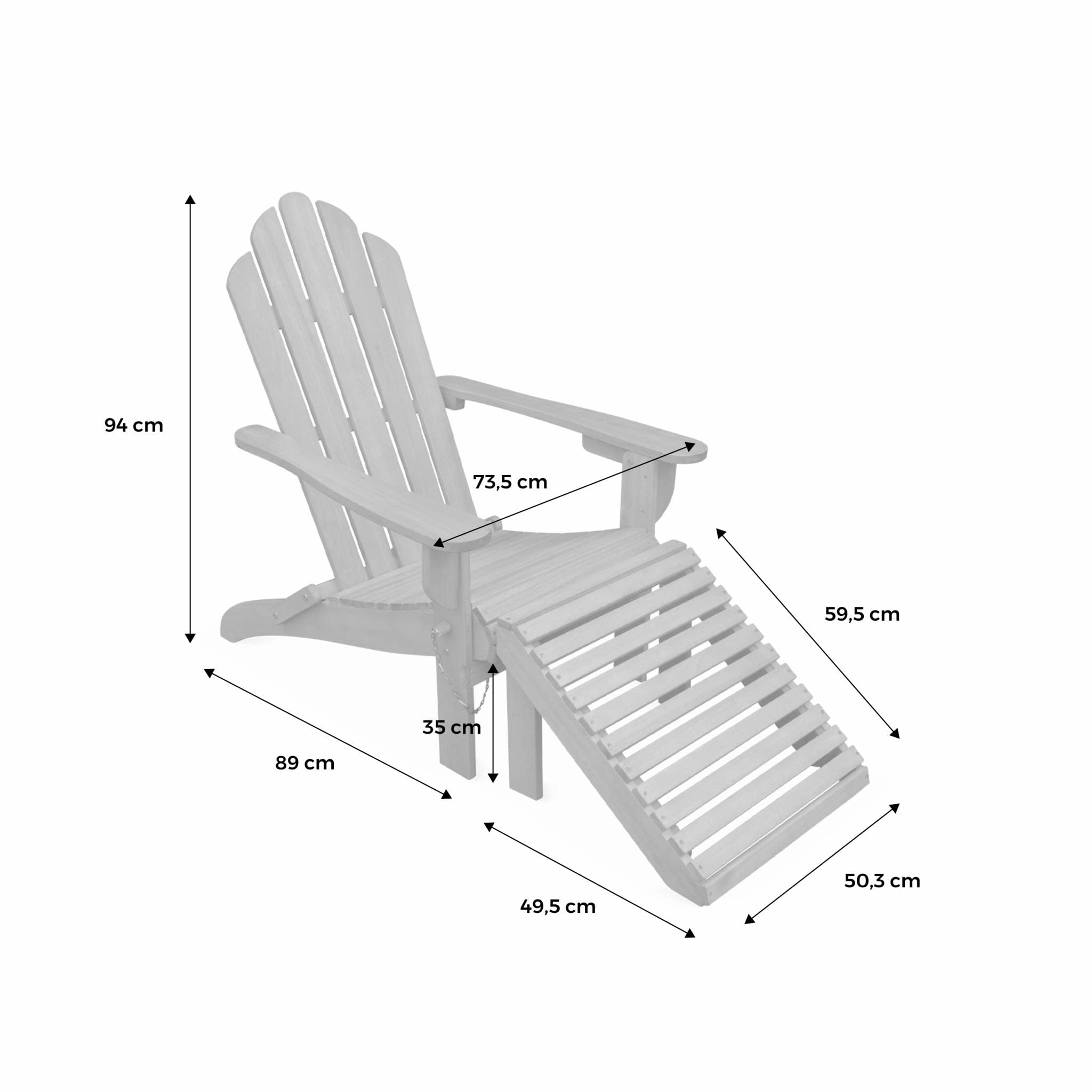 Alice's Garden - Fauteuil de Jardin en Bois avec Repose-Pieds/Table Basse - Adirondack Salamanca - Eucalyptus. Chaise de terrasse Retro