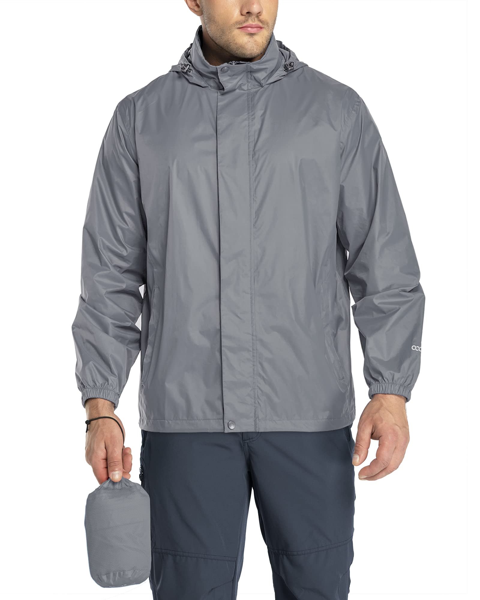 33,000ft Veste de pluie légère imperméable pliable avec capuche pour vélo Coupe-vent Camping Outdoor, gris, XL