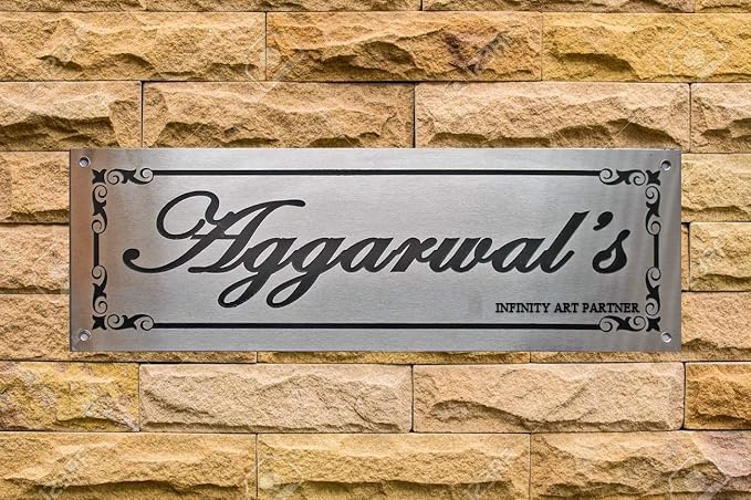 INFINITY ART PARTNER Personalised Stainless Steel 304 Quality Brush Finish Nameplate with Engraved Fill Letters ALL WEATHER PROOF. 12X4 Inches (30.48X10.16 cm)-image-16