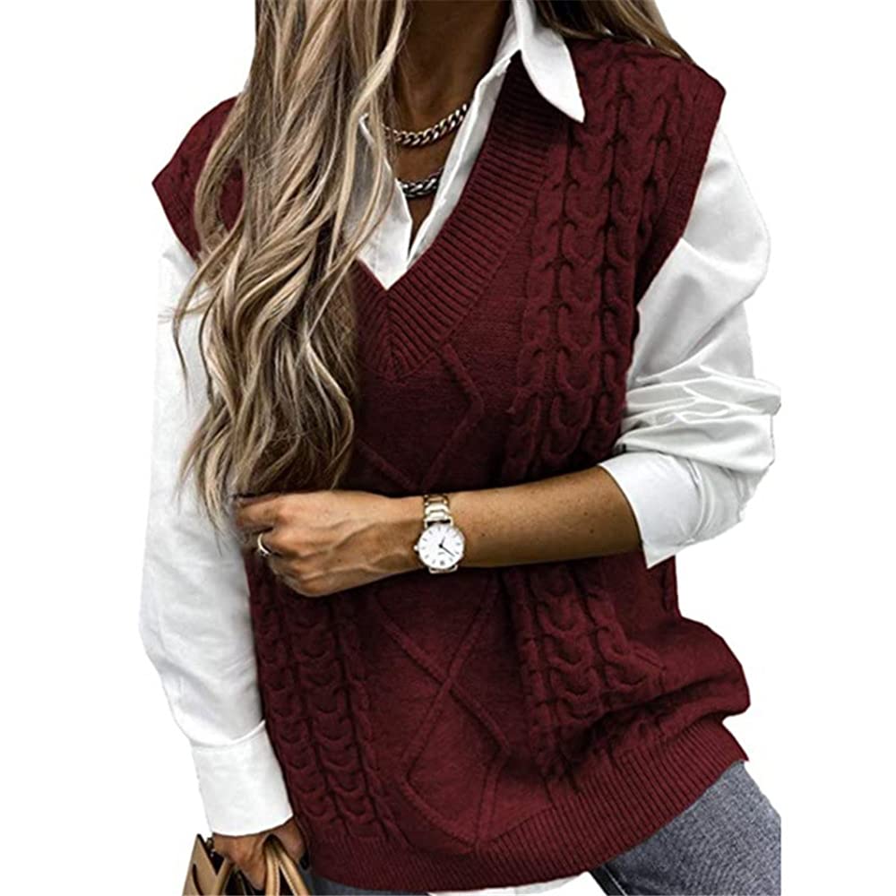 Femme Pulls sans Manche Femme Pull Gilet pour Femmes Pull Chaud sans Manche Femme Pulls d'hiver Printemps Pull Chaud Classique Gilet en Tricot Pull à col V