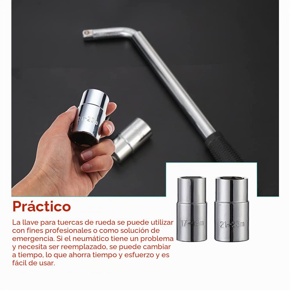 Llave De ReparacióN De NeumáTicos De Coche, Llave De Tuercas TelescóPica Con Dados EstáNdar De 17/19mm Y 21/23mm, Antideslizante, Para Coche / Furgoneta / CamióN Desglose De NeumáTicos De Emergencia