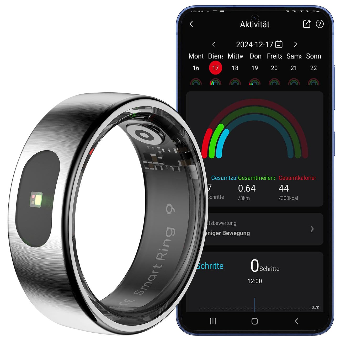 Newgen Medicals Schlaf-Fitness-Ring: Fitnesstracker-Ring, Touch-Bedienung, Herzfrequenz, SpO2, 5 ATM, Gr.57 (Smart mit Herzfrequenzmessung, Activity-Tracker, Akkus)
