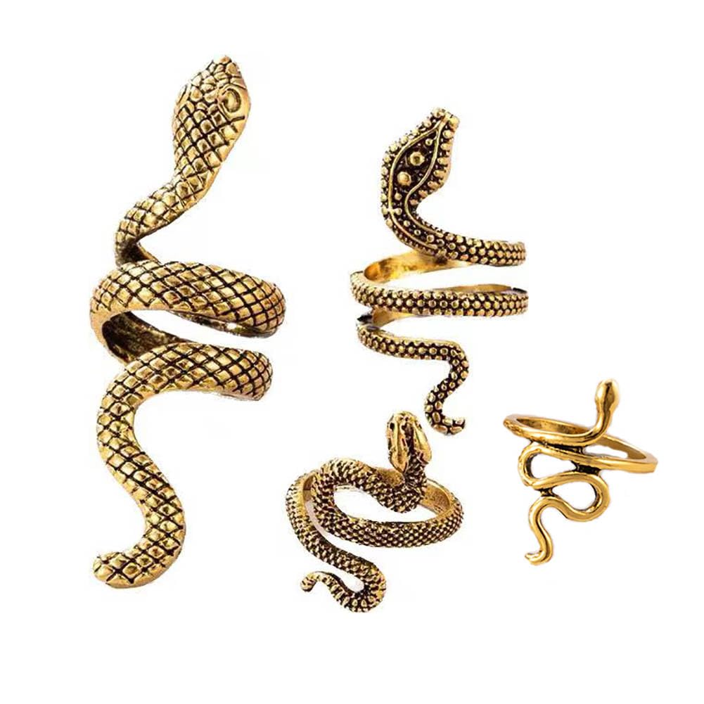 Lot De 4 Bagues Serpent Vintage – Anneaux En Alliage à Empiler – Bijou Animalier Articulé Pour Doigt – Taille Réglable