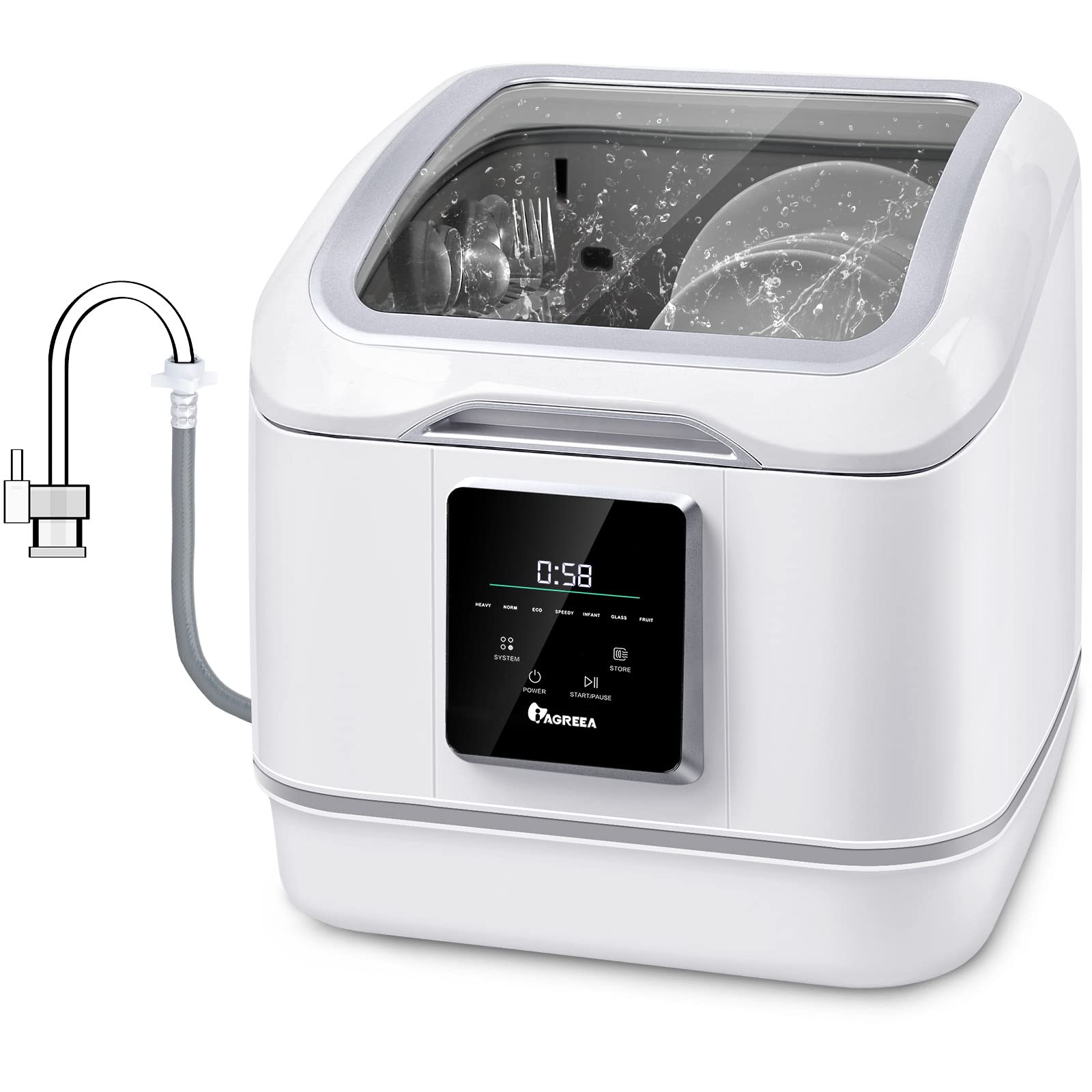 Countertop Dishwasher, IAGREEA Portable Compact Dishwasher With 7 Washing Programs, Anti-Leakage, Fruit & Vegetable Soaking With Basket, For Small Apartments, Dorms and RVs, White