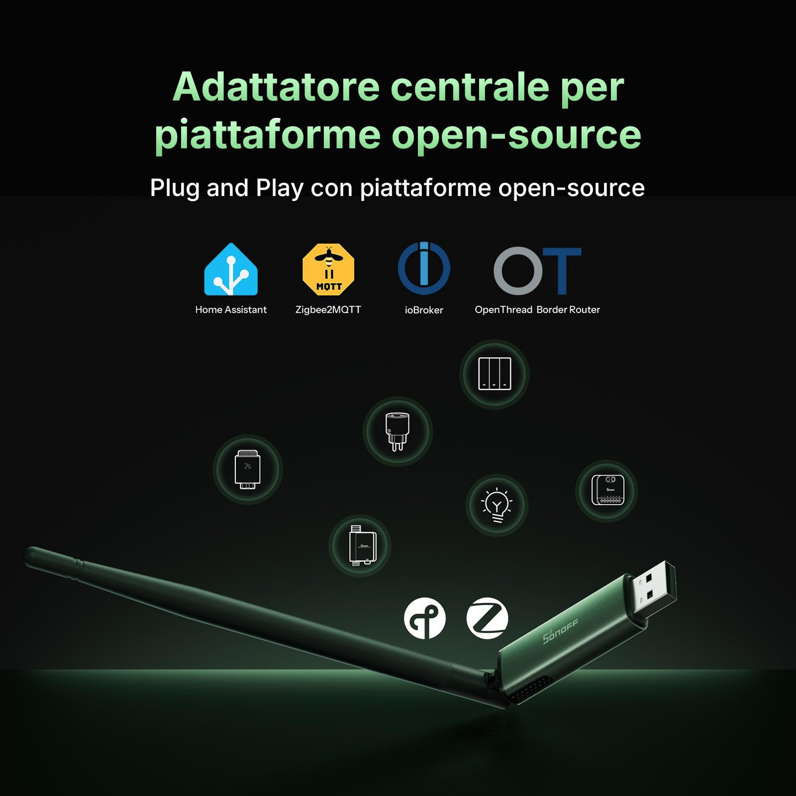 SONOFF Zigbee USB Dongle Plus CC2674P10 (Dongle-PP10) | Zigbee Gateway & Thread Border Router con chip TI CC2674P10, multi-protocollo Open Source ZHA in Home Assistant & Zigbee2MQTT