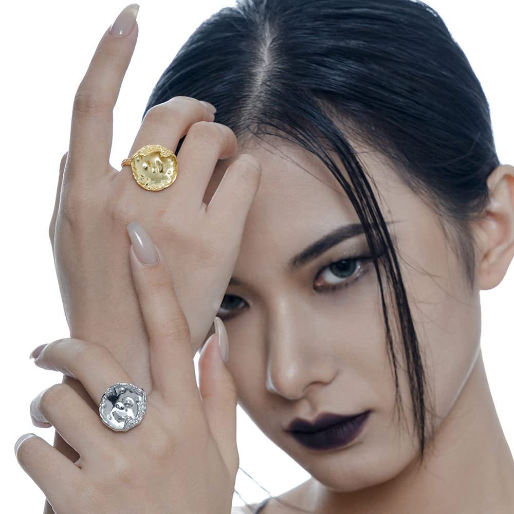 HGJH Anello in Argento Sterling 925,Anelli Regolabili per Donna Rotondo Martello Design Argento 925 Anello Solido Anelli Eternity FEDI Nuziali Placcate Oro Anelli di Promessa per Ragazze Signore