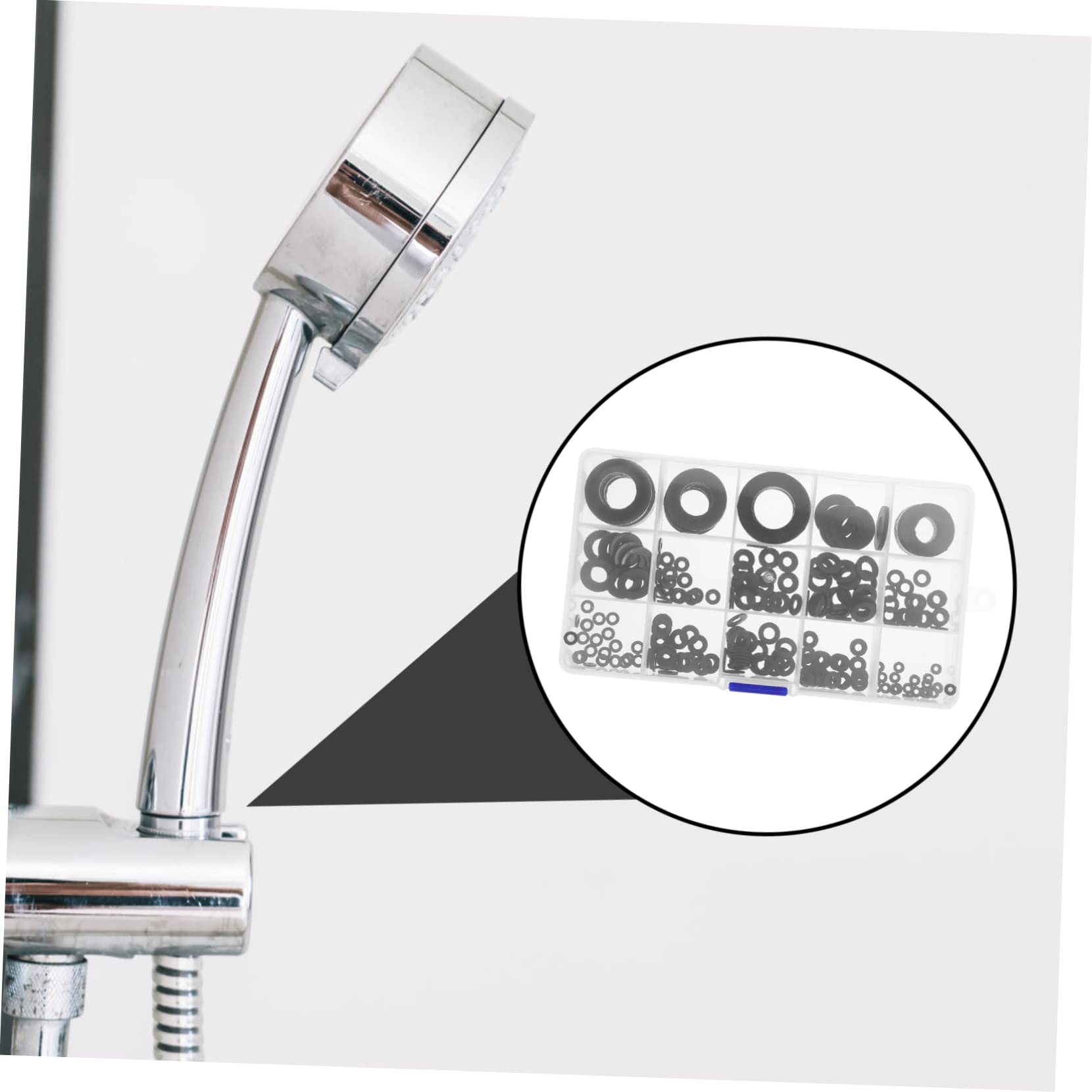 OSALADI Guarnizioni Rubinetto 215 Pezzi, Rondella di Tenuta in Plastica Nera, Assortimento Piatto e Smussato per Lavandino Bagno e Cucina, Riparazione Perdite