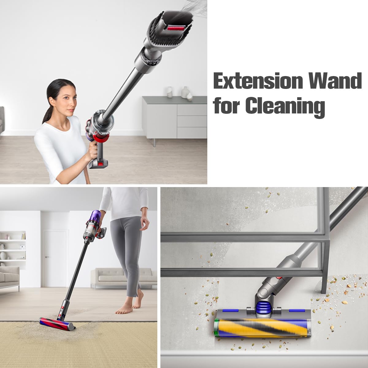 Tube Extension de Rechange Pour Dyson V12 Slim/ V10 Slim/V9 Motorbar Aspirateur, Accessoire de Tube Rallonge avec Dégagement Rapide 74cm-grey