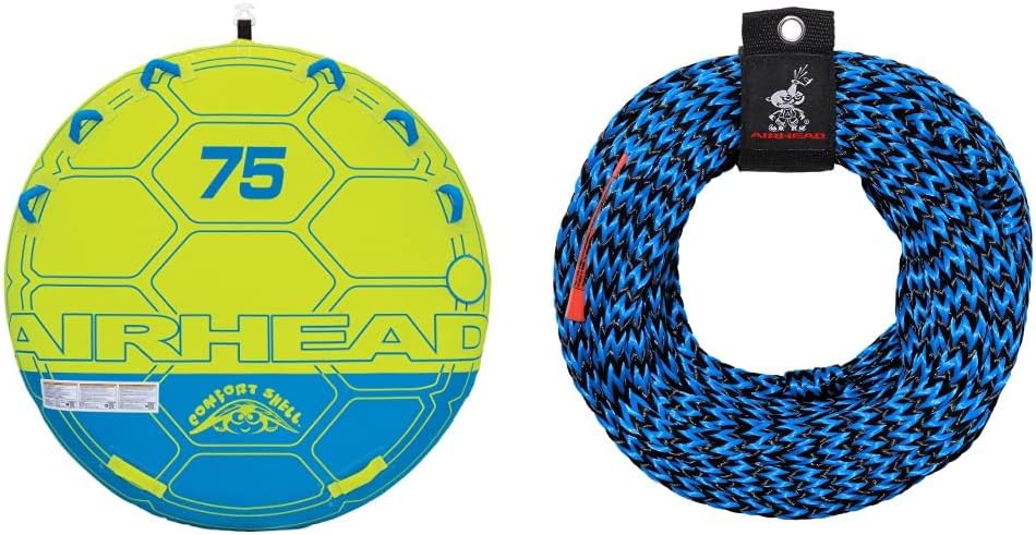 Airhead Comfort Shell Towable Tube for Boating (75'') and Tow Rope for 1-3 Rider Towable Tubes (60 Feet)