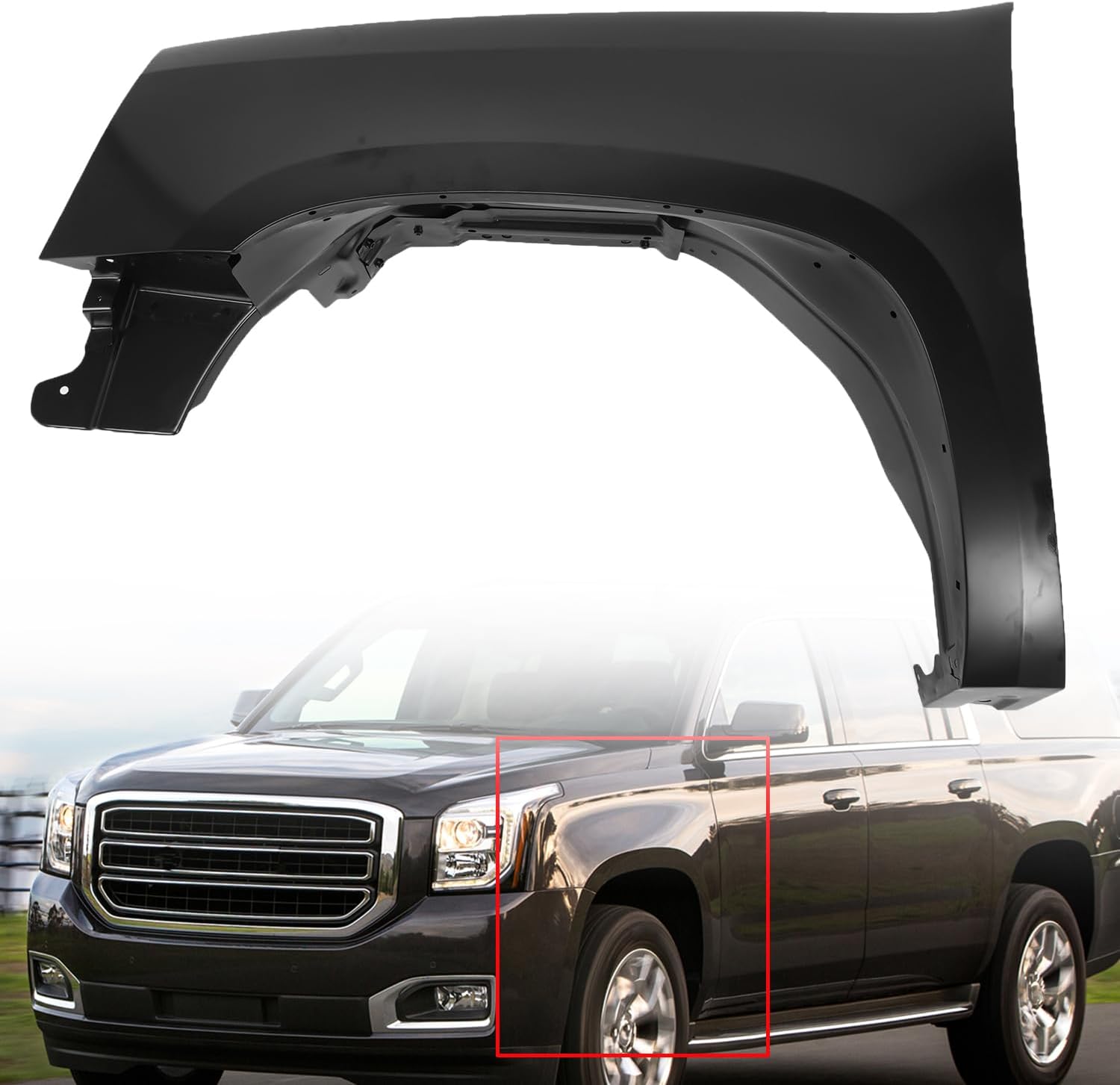 Front Fender Compatible With 2007-2014 GMC Yukon XL 1500/2007-2013 Yukon XL 2500 Left Driver Side Primed Steel Replace OEM 22977477 GM1240339
