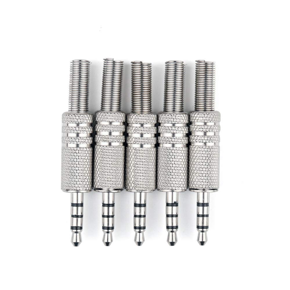 5 Pcs Metal Stereo 4 Pole 3.5mm Male Repair Headphone Jack Plug Audio Soldering Adapter Plug Jack Connector