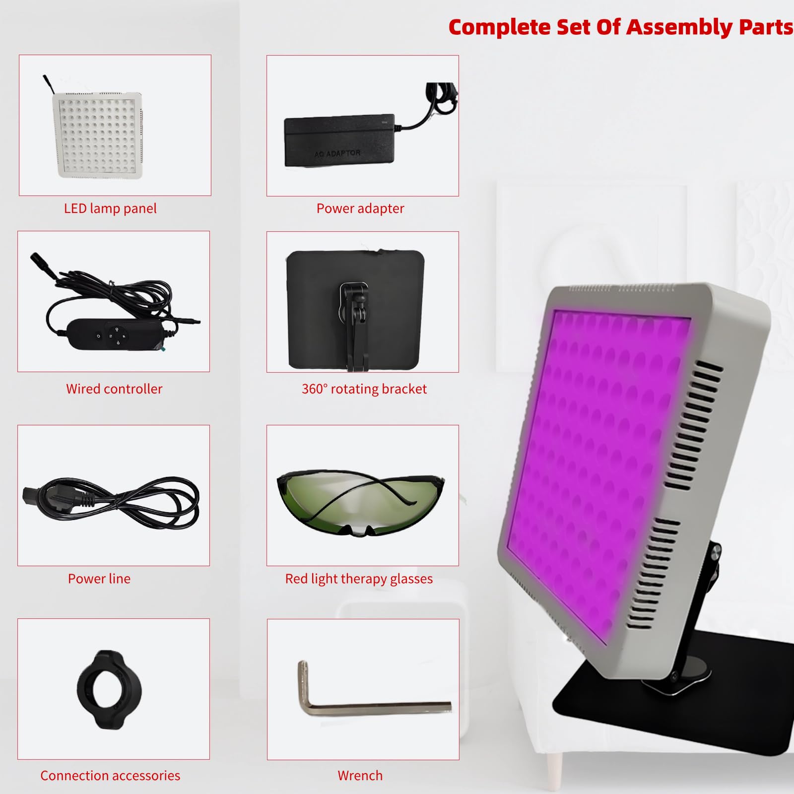 Lampe de bronzage 395 nm avec 100 LED violettes, solarium pour le visage pour une utilisation à la maison et tout le corps, avec minuterie, luminosité réglable, support et lunettes