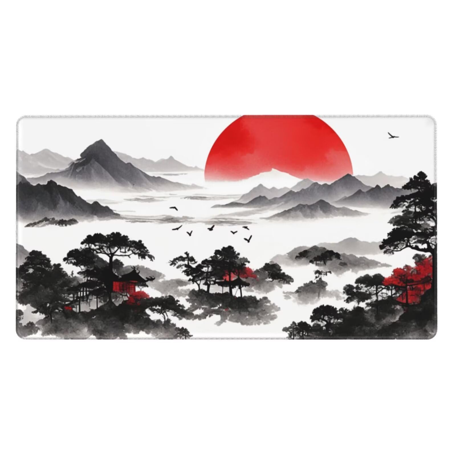 Gaming Mauspad XXL 900x600x3mm Mousepad Verlängertes Groß Mauspad Schreibtischauflage,Genähte Kanten rutschfeste Gummibasis,Verbessert Präzision Geschwindigkeit Home Office Chinesische Malerei L-3134