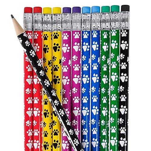 Artcreativity Paw Print Pencils For Kids - Set Of 12 - Wooden Writing Pencils In Assorted Colors With Erasers, Animal Theme And Dog Birthday Party Favors, Teacher Supplies For Classroom #TOP14