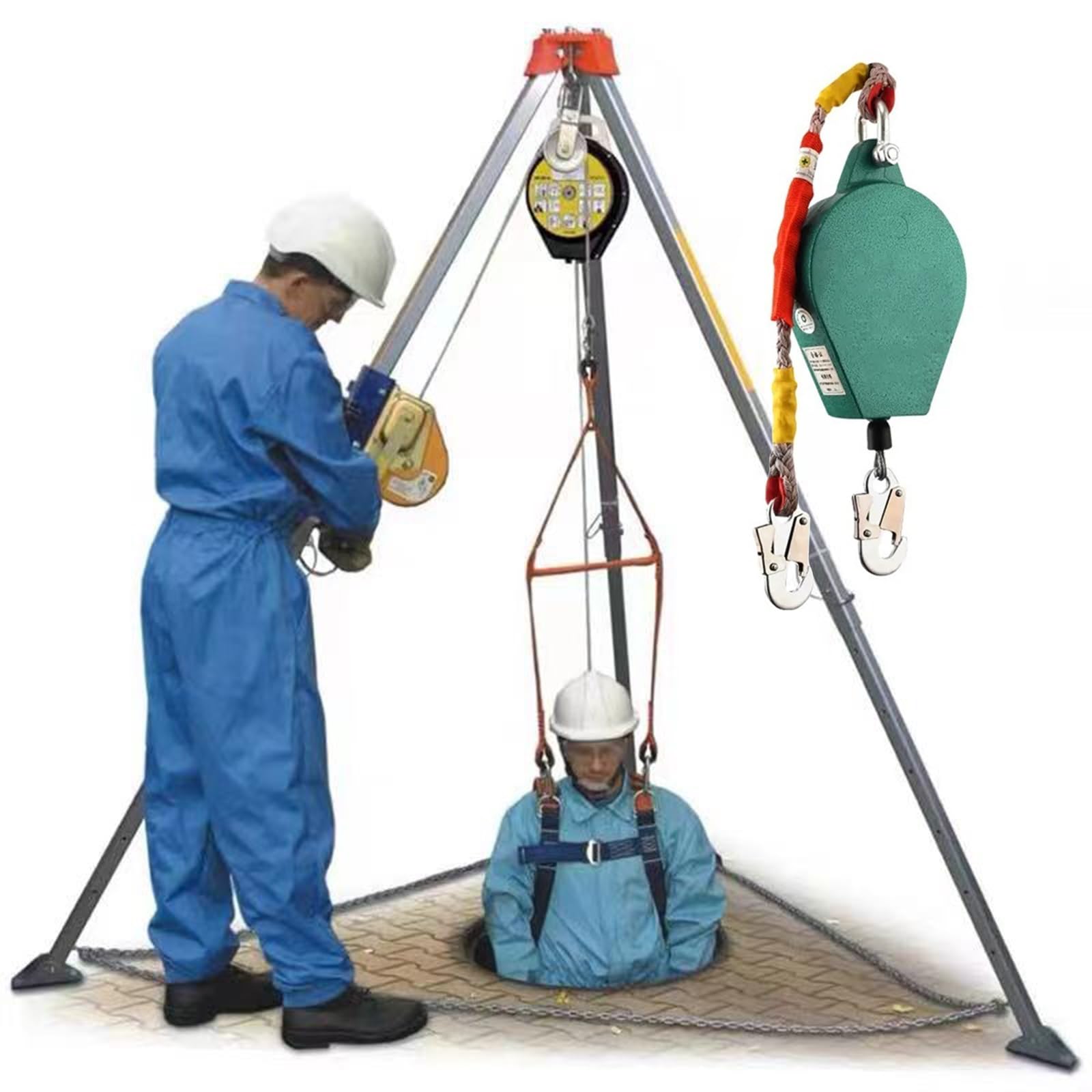 icVantA Rescue Equipment Tripod Kit Heavy Duty Tripod Rescue System with Safe Belt 1800lbs Winch Confined Space Tripod Kit Falling Protector Bracket for Manhole/High,