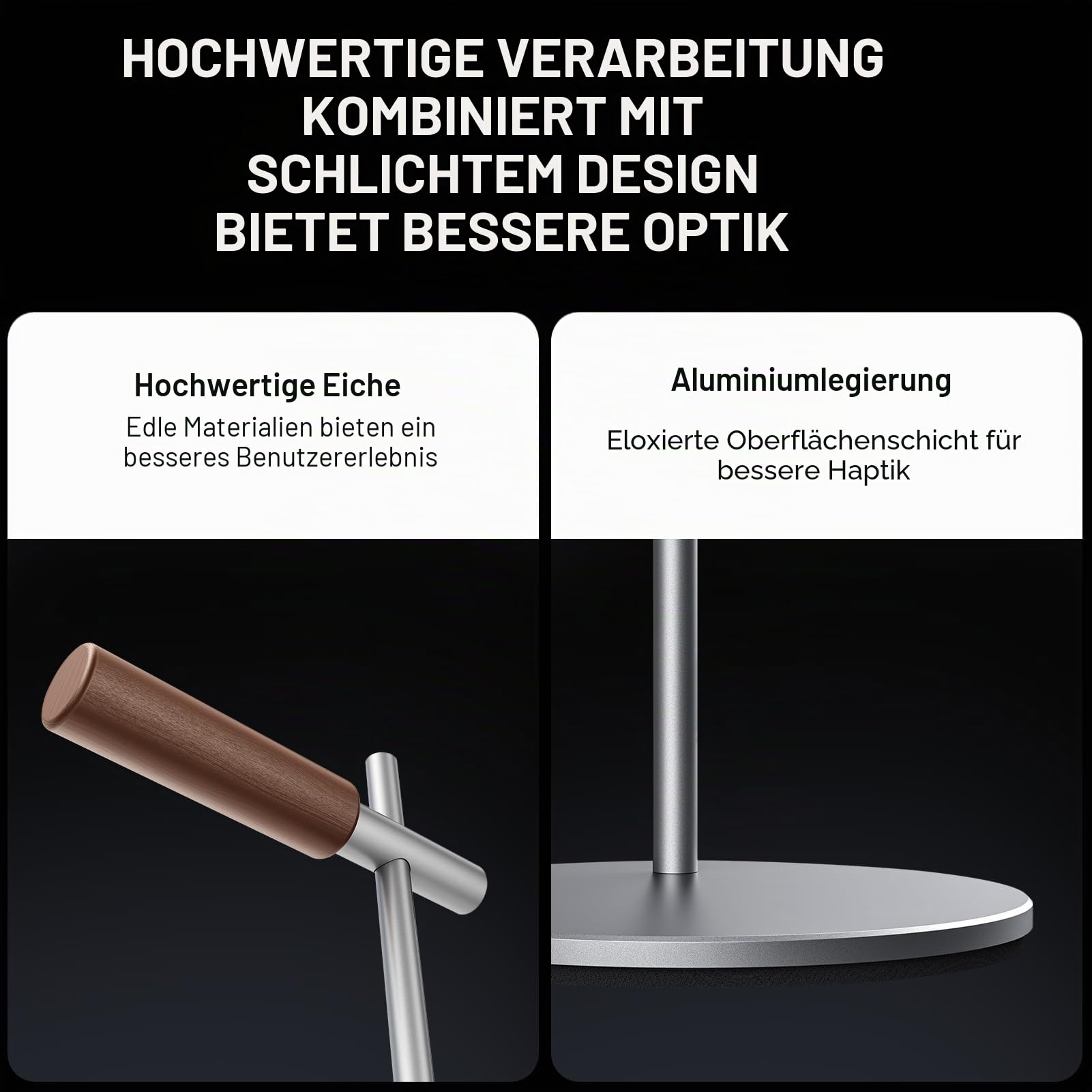 Kopfhörerständer aus Eichenholz, Headset Ständer für Schreibtisch, Universal Halterung Halter für Airpods Max, Bose, Beats, Gaming, VR Display Stand (Silber)