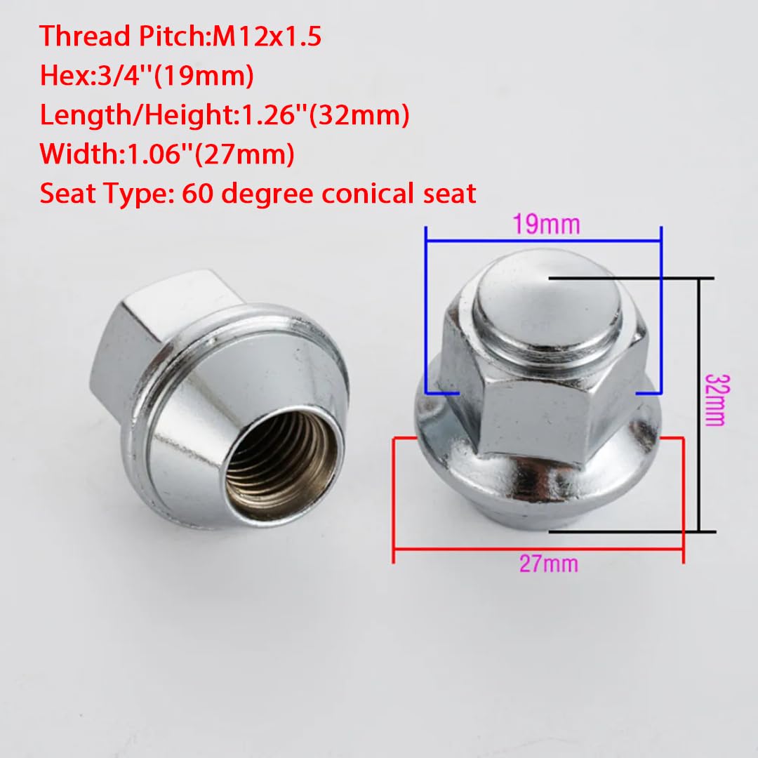 Nakrętki do Kół dla Hondy Odyssey 1995-2005, 20 szt. nakrętek kół M12x1,5 32mm, sześciokątnych, 19mm