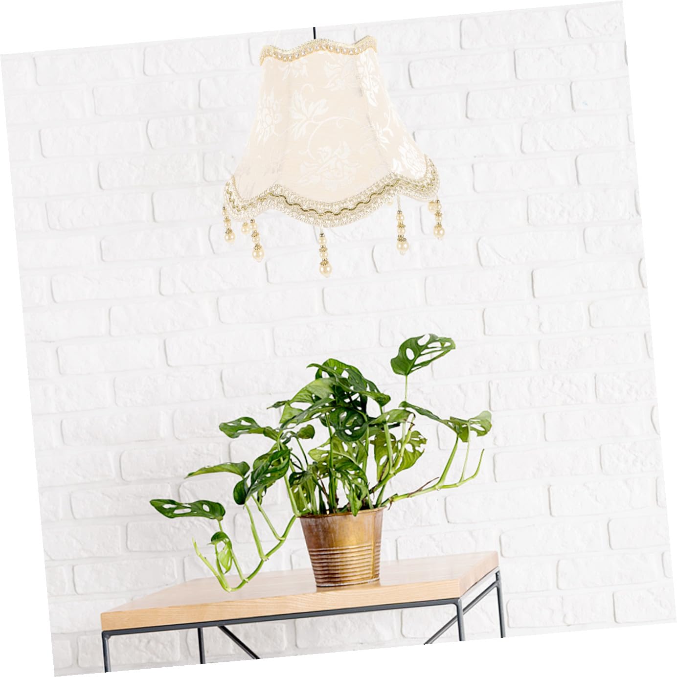 Beavorty Dekorativer Stoff Lampenschirm mit Perlen Quasten 25cm Durchmesser für Tischlampe Leichter Ersatzschirm in Beige