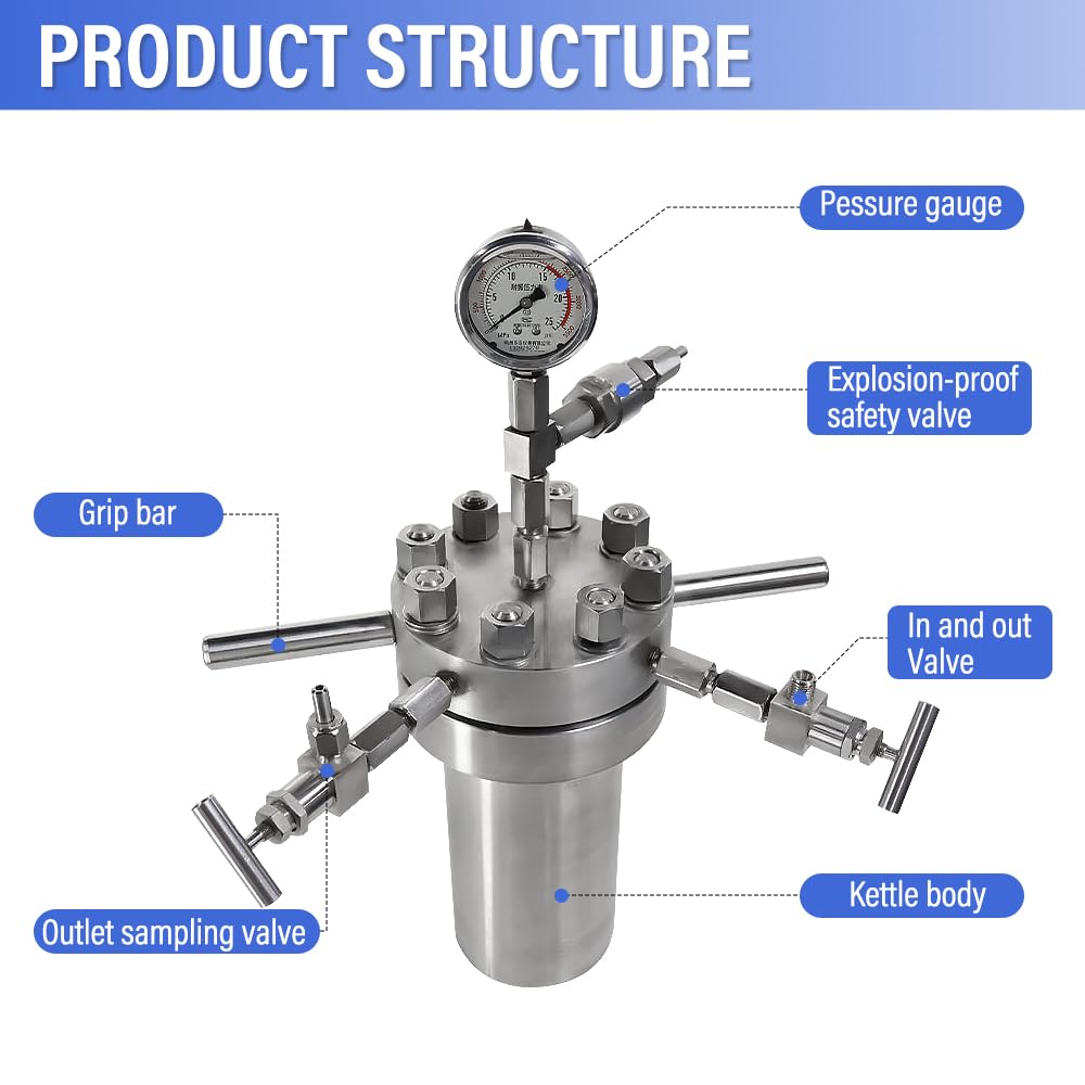HNZXIB 250ML Laboratory Chemical Simple Stainless Steel High Pressure Reactor Autoclave?Autoclave Reactor High Pressure Reactor,Lab Pressure Vessel Pressure Vessel lab