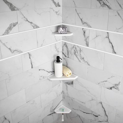 Miniatura 8 de Questech Décor - Reposapiés de ducha de 5 pulgadas, estante de afeitado de ducha de esquina montado en la pared, organizador de ducha