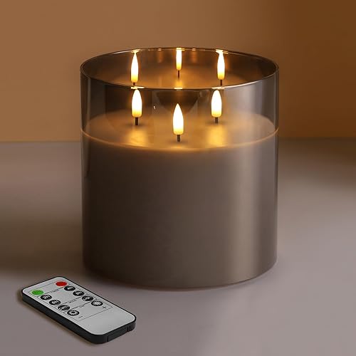 Miniatura 8 de Vela de pilar sin llama de 3 mechas púrpura con control remoto  6 pulgadas de alto 6 pulgadas, vela de cera LED parpadeante grande con pilas