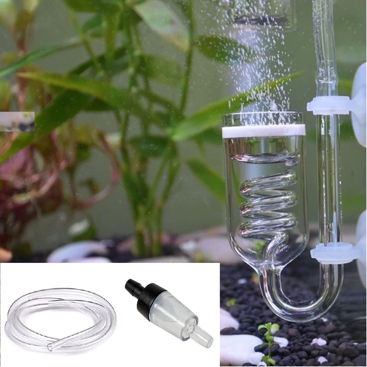 PREMIER PLANTS CO2 Diffuser kit for Aquarium Plants Bubble CO2 Atomizer with Suction Cup for Aquatic Fish Tank with Check Valve 3m Tube(15-50 gallons)