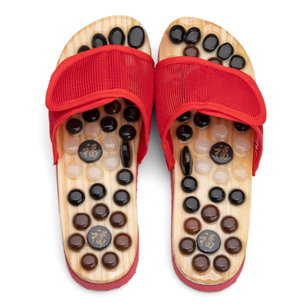 Akupressur Massage Slipper rutschfeste Fußpflegeschuhe Open Toe Flip Flops Sandale Schmerzlinderungstherapie fördert Gesundheit und Wohlbefinden, rot