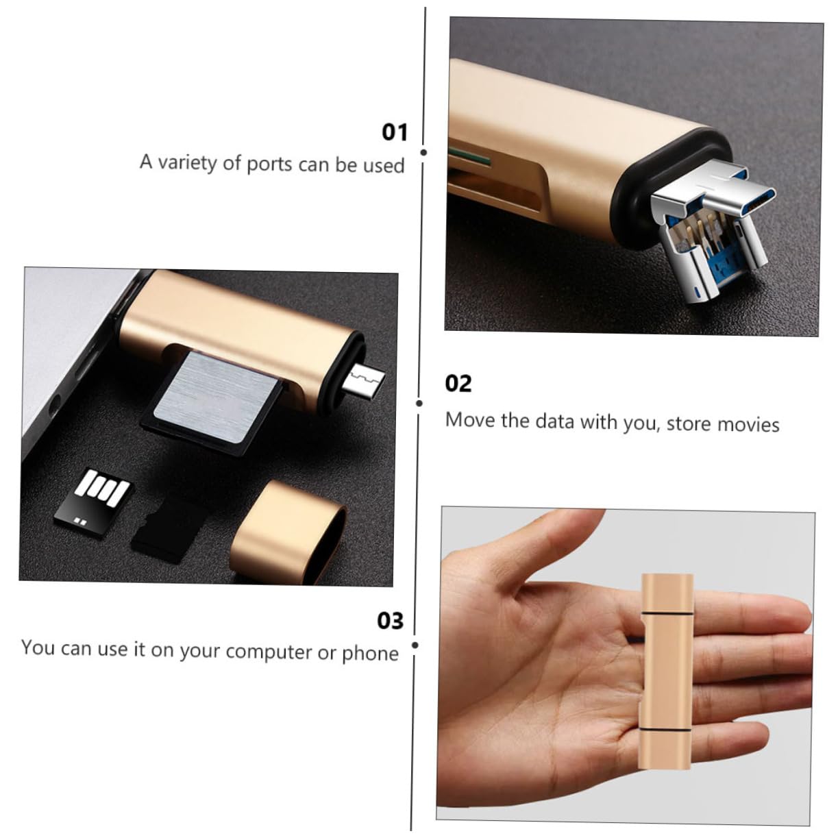 Mipcase Type-c Card Reader Card Reader for Phone Type c Card Reader Card Reader Card Reader for Reader for Adapter Reader -c Writer Golden Aluminum Alloy