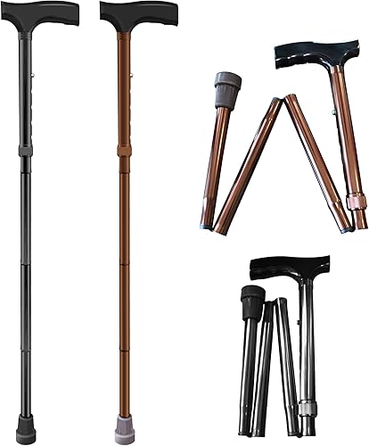 SPRING SEAON Bastón plegable para hombres y mujeres, ligero, ajustable con mango cómodo, bastón plegable compacto y portátil para viajes y uso diario
