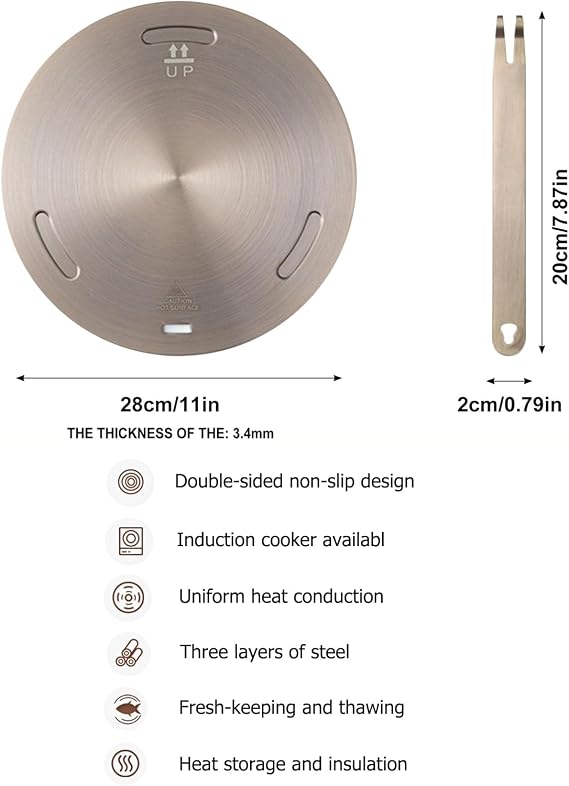 Induction Hob Converter Plate 28 CM, Stainless Steel Cooking Induction Adapter Simmer Plate for Electric Gas Glass Cooktop Hob Ring Heat Diffuser Plate with Detachable Handle for Milk Coffee Cookware
