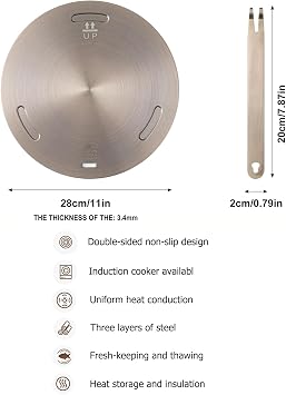Induction Hob Converter Plate 28 CM, Stainless Steel Cooking Induction Adapter Simmer Plate for Electric Gas Glass Cooktop Hob Ring Heat Diffuser Plate with Detachable Handle for Milk Coffee Cookware