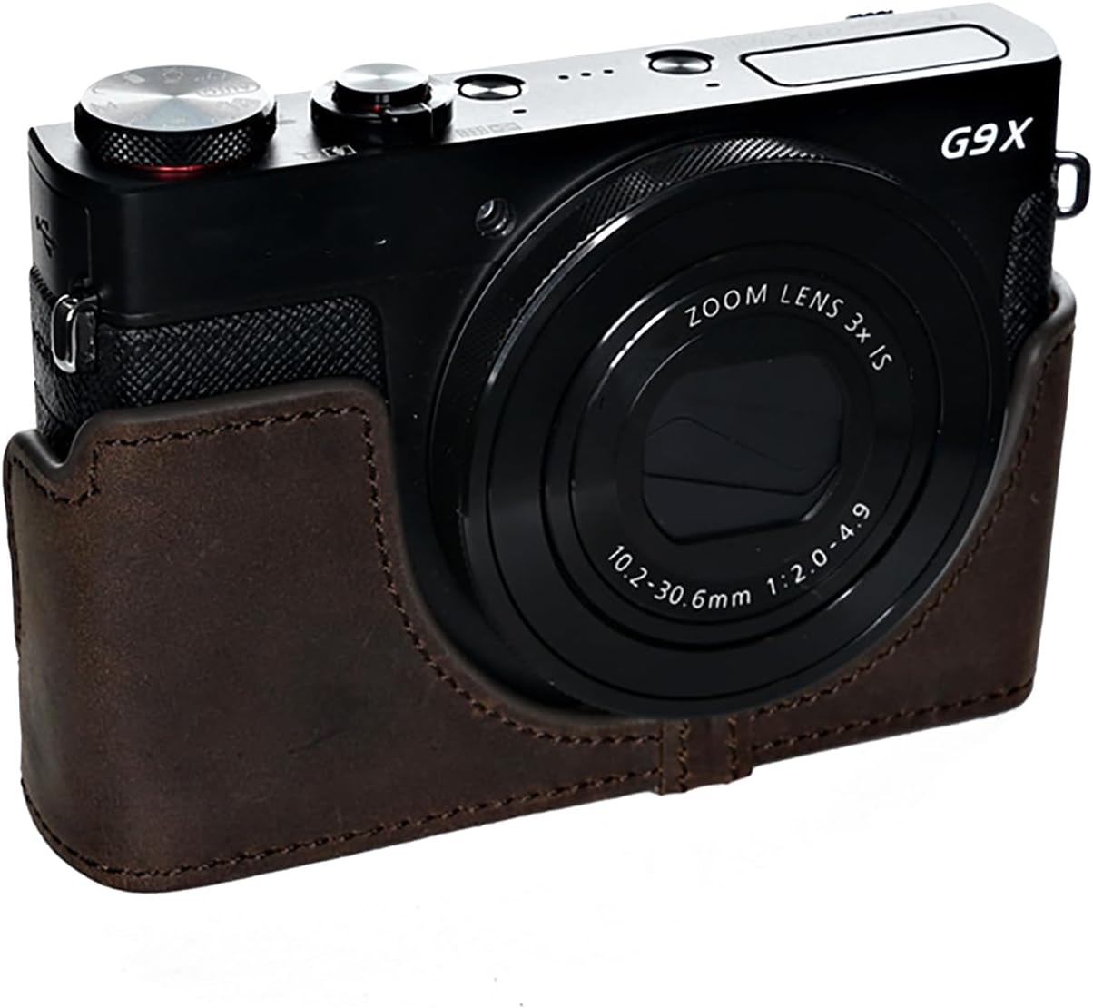 Handmade Genuine Real Leather Half Camera Case Bag Cover for Canon G9X Dark Brown Color image 3