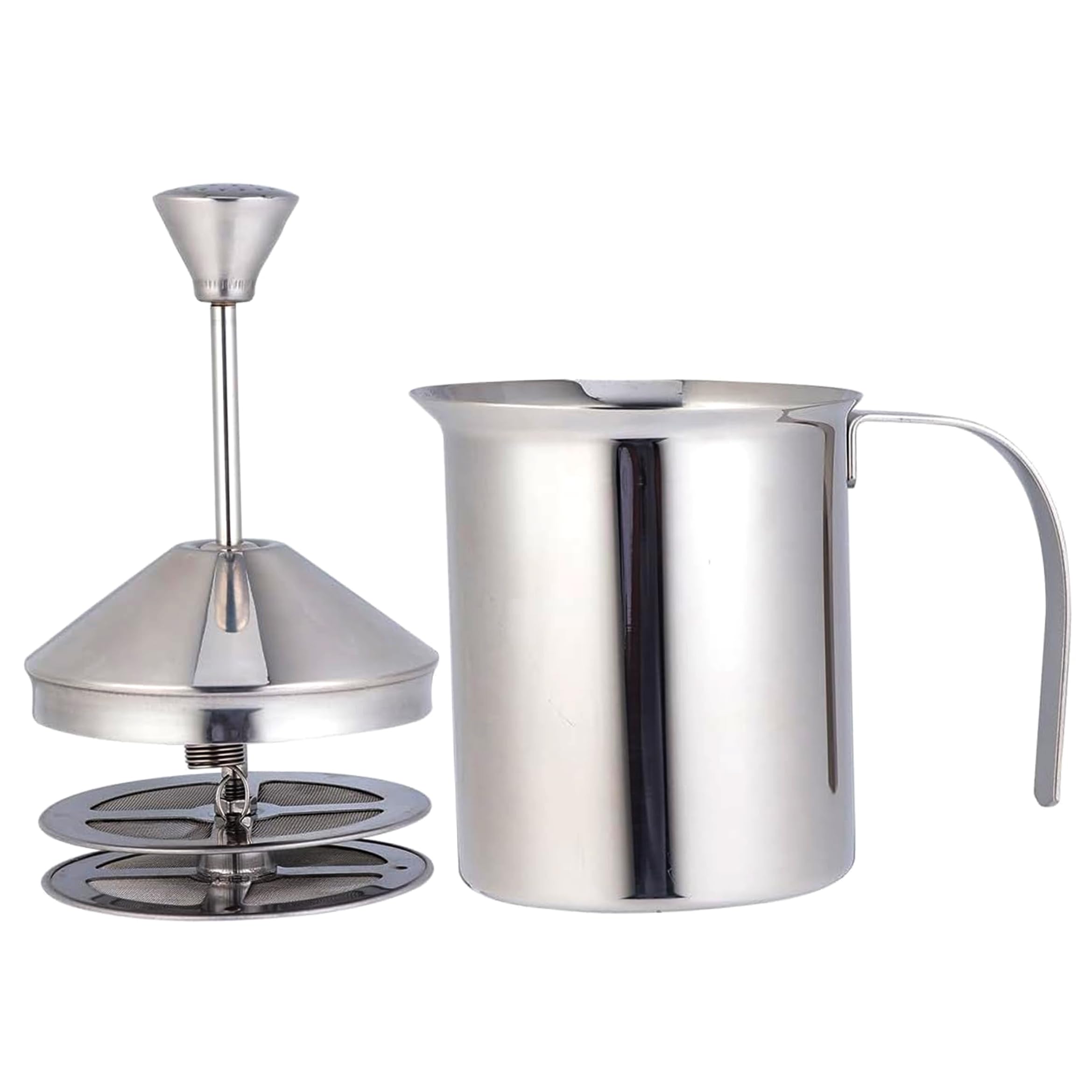 AZIDWERYQ Manual Milk Frother, Stainless Steel Hand Milk Frother with Dual Fine Filters Foamer for Home & Cafe, 800ml Manual