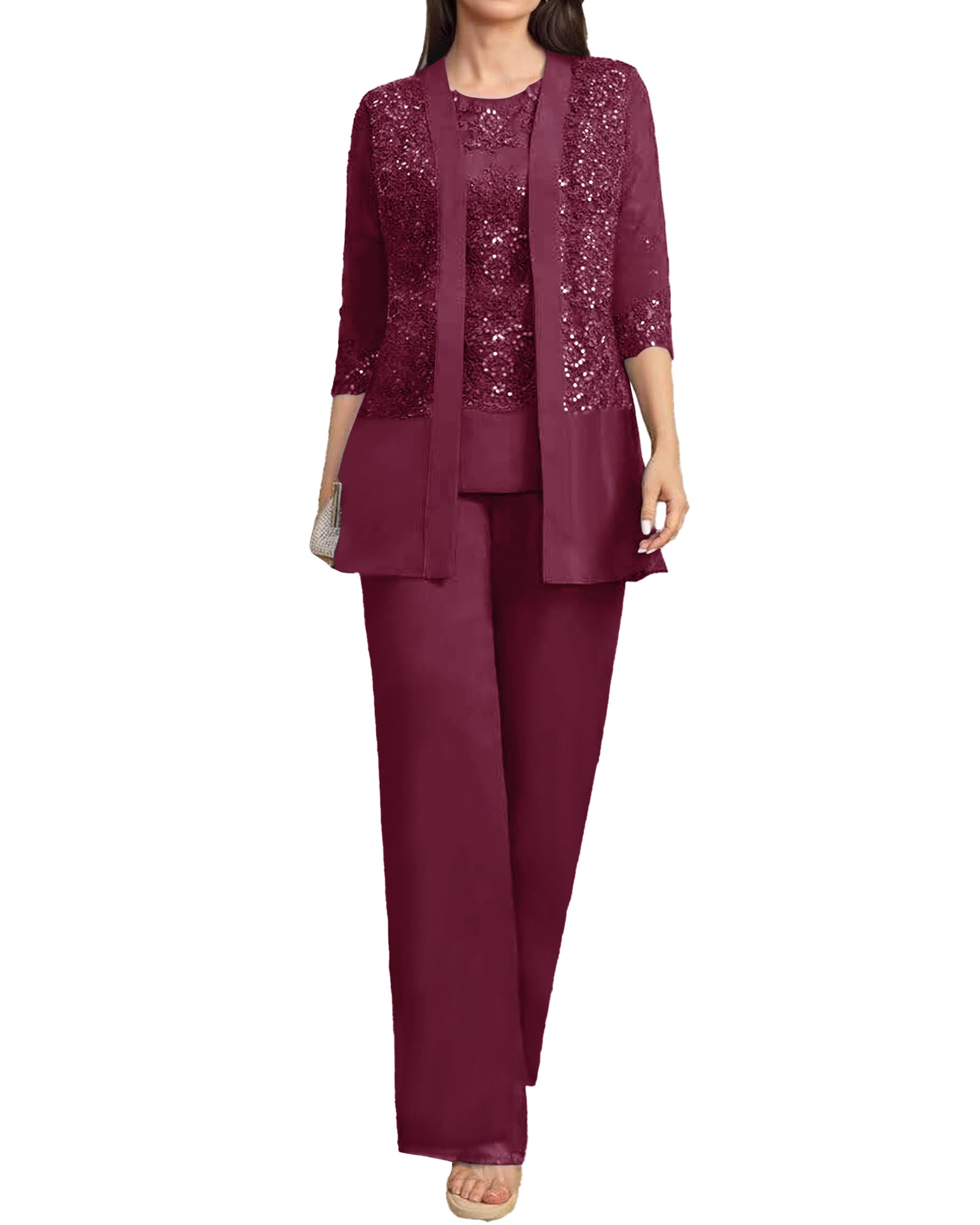 3 Pieces Mother of The Bride Dresses Pant Suits Lace Wedding Guest Groom Formal Outfit Sets Applique Sequin