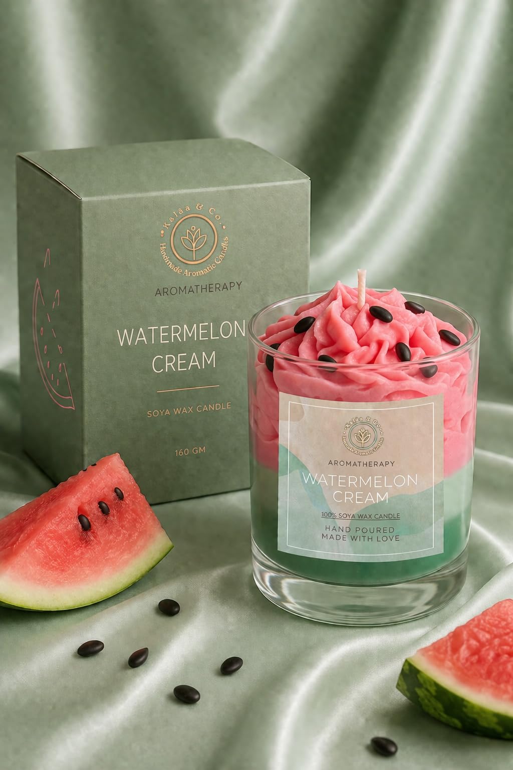 Watermelon Cream Scented Jar Candle Long Burn Time Aromatherapy Pink 160g-image-23