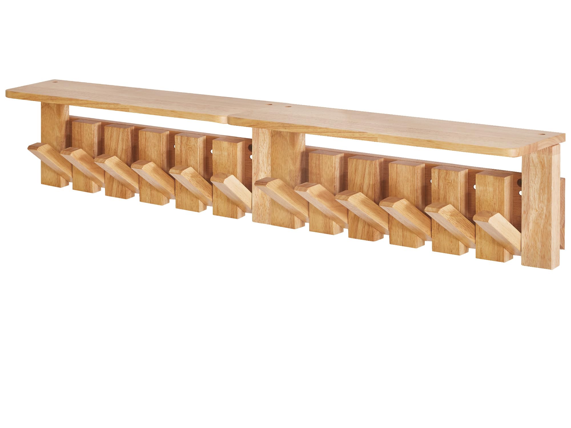 YMYNY Porte Manteau Mural Bois, Lot de 2 Bois Naturel, HWS008N-2 | Patere Murale de Crochets Rétractables pour Salle de Bain, Entrée, Chambre
