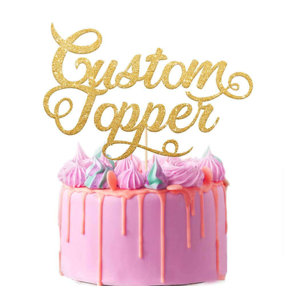 EDSG Personalised Cake Topper | Custom Cake Decoration with Any Text | Multicolour Glitter Party Retirement Birthday Wedding Decoration 13th 16th 18th 21st 30th (Gold)