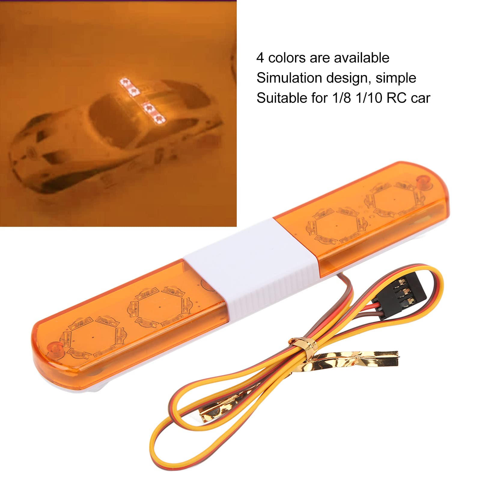 RC Car Alarming Light,RC Model LED Police Night Light Bar Flash Lamp LED Alarming Light for 1/8 1/10 RC Cars(Yellow) Car model accessories - Image 3
