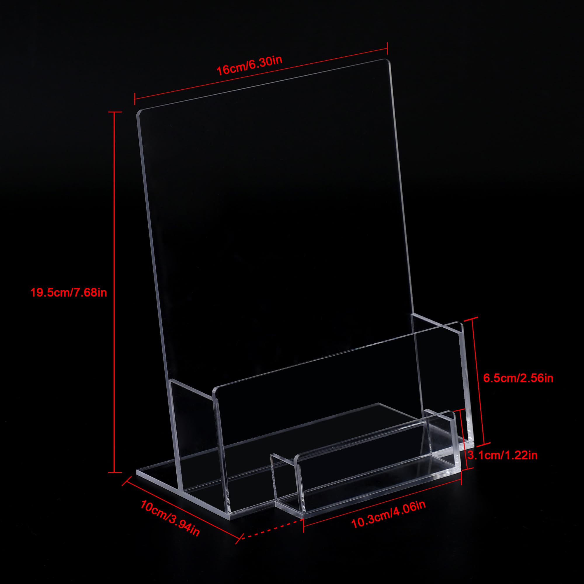 Lot de 2 porte-brochures A5 avec porte-cartes de visite en acrylique | Brochures de menu épaisses autonomes en plexiglas pour magazines, cartes de visite, brochures